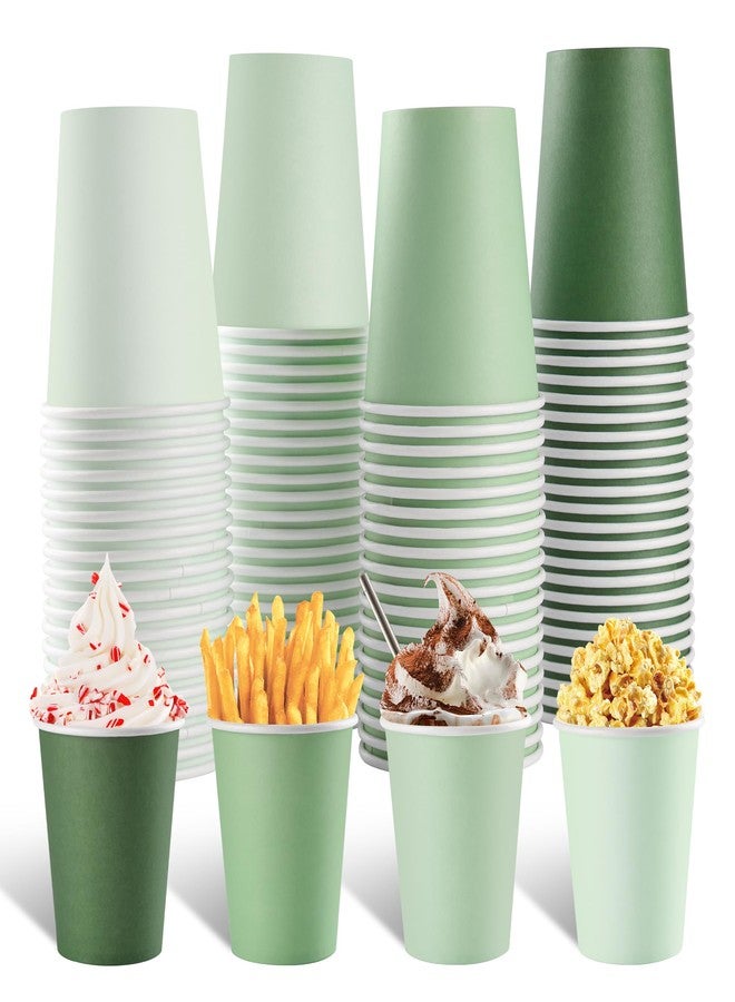 AimFun 100 Pcs Sage Green Paper Cups 9oz Disposable Coffee Paper Cups Gradient Green Party Cups Birthday Bridal Shower Beverage Drinking Cups for Wedding Picnic St Patricks Tea Party Supplies - Image 1